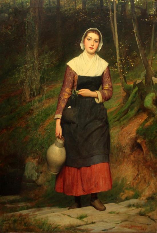 Charles Sillem Lidderdale R.B.A. (1831-1895) A country maid carrying a Rheinish jug 49 x 35in.